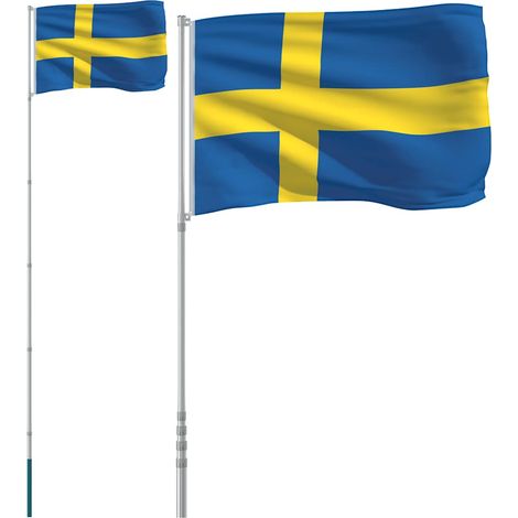 vidaXL Mástil y bandera de Suecia aluminio 5,5 m (1/2)