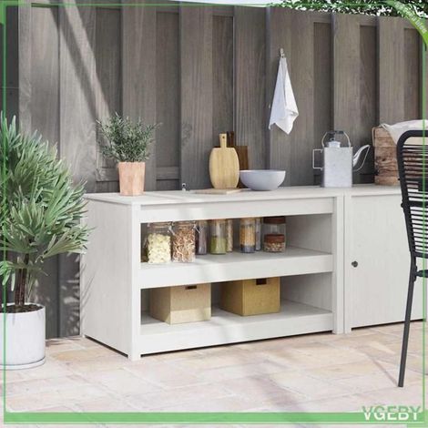Meuble de cuisine - ABI - Bois de pin massif - Blanc - 106 x 55 x 64 cm (1/5)