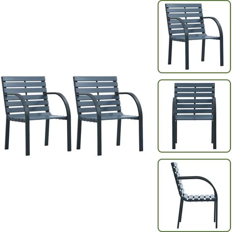 The Living Store Chaises de jardin lot de 2 sapin massif acier enduit de poudre - Chaise De Jardin - Banc De Jardin - Mobilier De Jardin - Bois Massif - Sapin (1/5)