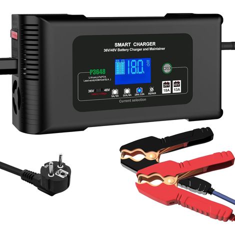 Chargeur de batterie automatique P3648 36V18A/48V13A Chargeur intelligent pour batteries LiFePO4 au lithium, batteries au plomb-acide (AGM Gel MF, etc.), les camping-cars, les motos (1/5)