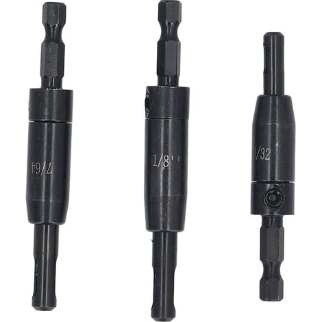 Juego de 3 brocas para bisagras para carpintería, fabricadas en acero de alta velocidad (HSS), con vástago hexagonal de 6,35 mm (1/4 pulg.), con orificios de posicionamiento de 3,175 mm (1/8 pulg.), 5 (1/5)