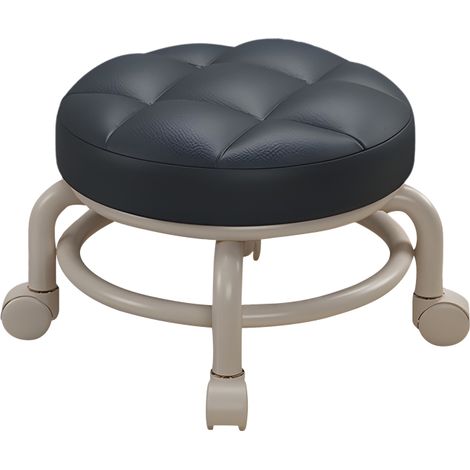Tabourets de jardin bas à roulettes pivotantes à 360° en cuir PU, avec roulettes silencieuses, pour la maison, le bureau, le garage, l'atelier et le fitness. (1/5)