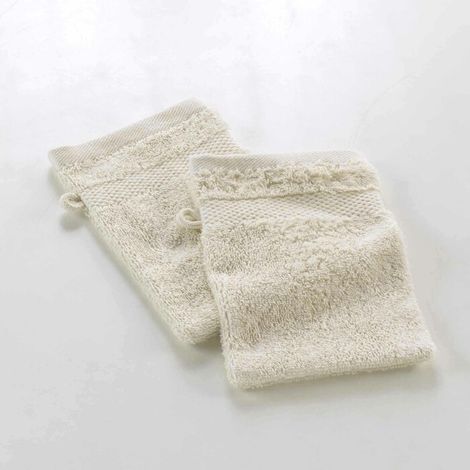 2 gants de toilette 15 x 21 cm eponge unie elegance Sable (1/5)