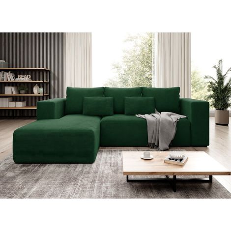 Stripes Jumbo Cord Left Hand Facing Corner Sofa Bed - Bottle Green (1/5)