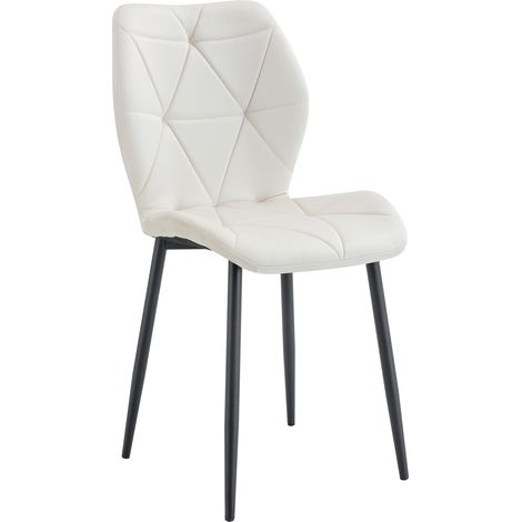 Lot 4 Chaises Salle à Manger Coquillage Velours Beige Pieds Métal Noir 46x58,5x87cm (1/4)