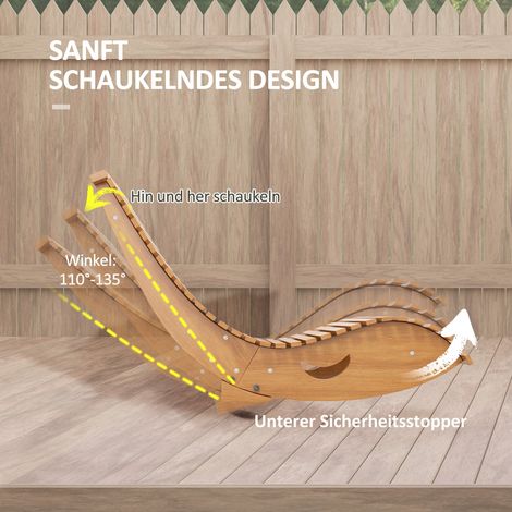 Fauteuil à bascule extérieur dossier haut, piètement ajustable en pin, 130x60x60 cm, teinte bois clair (1/4)