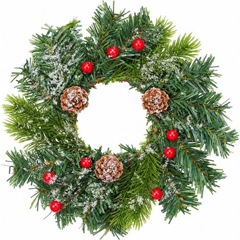 Enowelir Couronne de Noël Décorative Baies Rouges Pommes de Pin Décoration Table Vitrine Maison Extérieur (1/4)