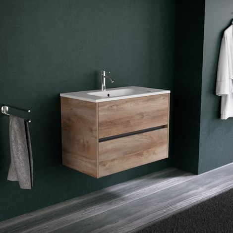 Inda - Meuble de salle de bain 2 tiroirs L.80 avec vasque mat / (1/5)