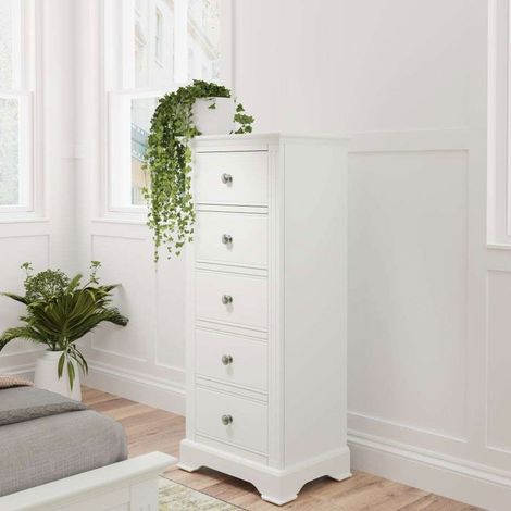 Chiffonnier 5 tiroirs 50x36x115 cm en chêne blanc - LUNEA