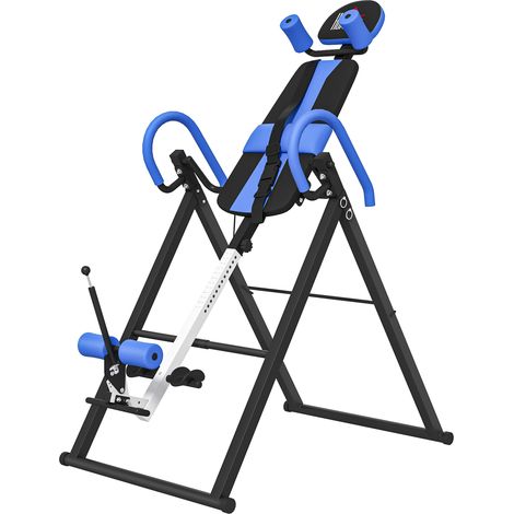 Table d'inversion pliable ceinture sécurité angle réglable 3 niveaux bleu noir 79x114x153cm
