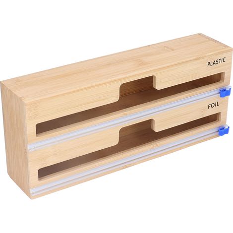 Dispenser en Bambou Naturel pour Film Alimentaire et Papier Aluminium avec Coupeur - 2 Fentes, Durable et Facile à Utiliser