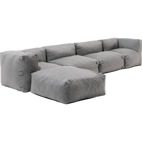 Oviala – Canapé d'angle modulable 5 places gris – Tissu Olefin résistant aux intempéries – Dimensions 340 x 85 x 65 cm – Confort mousse haute densité (1/5)