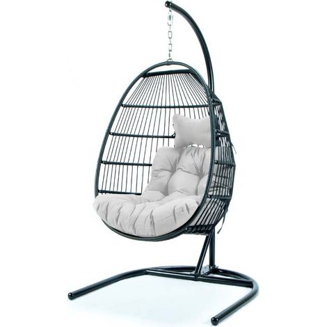 Sedia a Dondolo Poltrona Pensile Sospesa in Rattan  Modello Klea 3 colori Bianco (1/4)