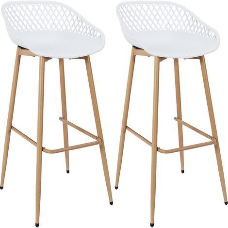 Altobuy – Lot de 2 tabourets de bar blancs – Piétement métal – Coque polypropylène – Hauteur d'assise 76 cm – Dimensions 45,5 x 47,6 x H88 cm (1/5)