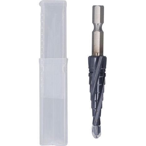 Spiral grooved step drill bit, 4mm to 12mm, 1/4 inch M35 Cobalt shank, 9 sizes, multi-cone bits (1/5)