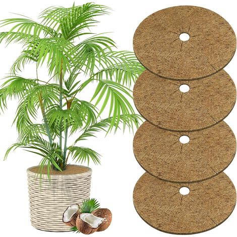 Tapis de Coco Plantes, 4pcs Disque de Protection Plante 40cm Disque de Paillage Tapis de Paillage en Fibre de Coco Disques Paillage de Désherbage des Plantes pour Plantes de Jardin Protection