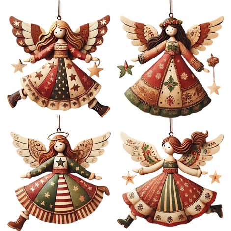 Angel - Bois Naturel - 8 cm - Décoration Arbre De Noël - Pendeloque Religieuse - Lot De 12 Pièces (1/5)