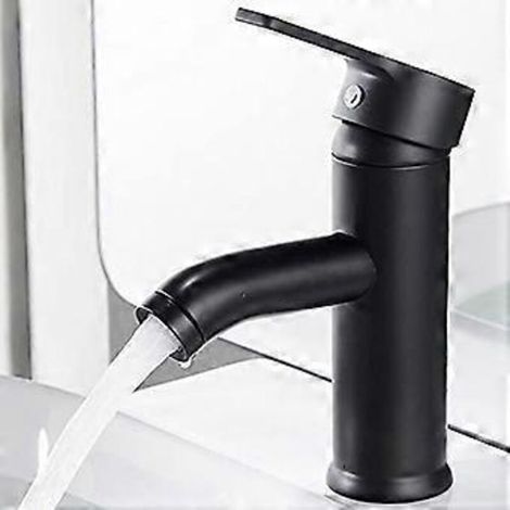 Waschtischarmatur aus mattschwarzem Kupfer, Kupferoberfläche, Warm- und Kaltwasseranschluss, elegantes Retro-Design, Einloch-Stange, langlebig.