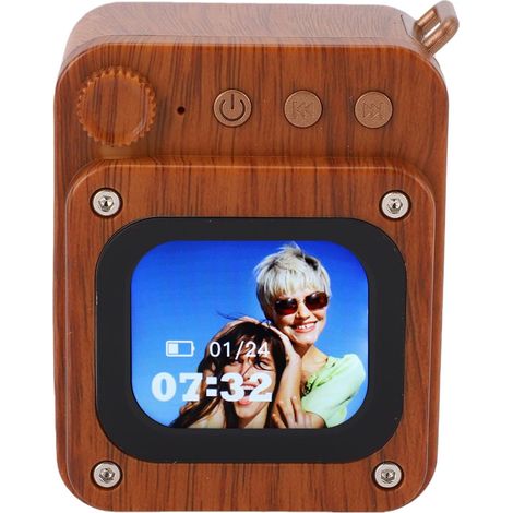 Haut-Parleur Bluetooth Portable avec écran Tactile, Système Sonore Compact sans Fil, pour Voyage, Extérieur, Maison, Cadeau, Conception de Grain de Bois (avec Carte mémoire 32g) (1/5)