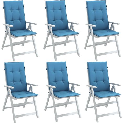 Cojines silla respaldo alto 6 uds tela azul melange 120x50x4 cm