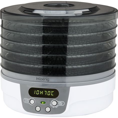 HKoenig Deshidratador de Alimentos, 250 W, 5 Bandejas Extraíbles, Termostato Ajustable, Temporizador hasta 48 Horas, Blanco DSY700, Plástico (1/5)