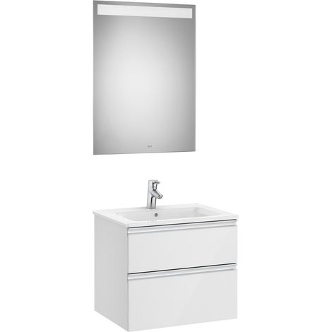 Pack mueble base de 2 cajones + lavabo central + espejo LED THE GAP - ROCA Color: Blanco brillo (1/3)