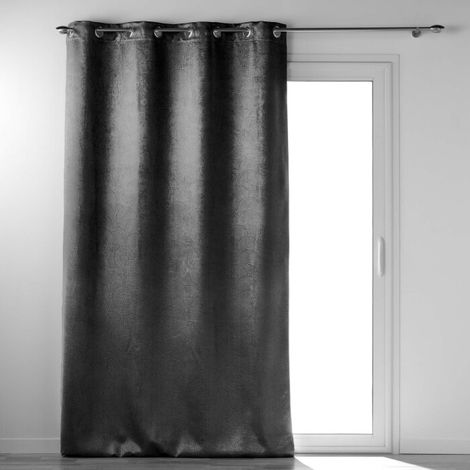 Rideau a oeillets 135 x 240 cm occultant velours frappé Anthea Anthracite (1/4)