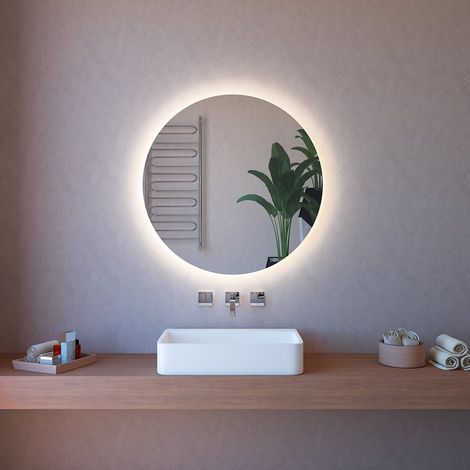 Badezimmerspiegel rund 90cm mit Anti-Beschlag hinterbeleuchtet LED ETR116-XL
