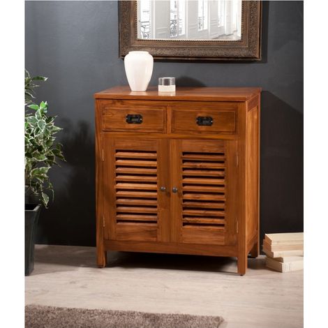 API - Meuble de rangement en bois teck 2 portes 2 tiroirs marron (1/3)