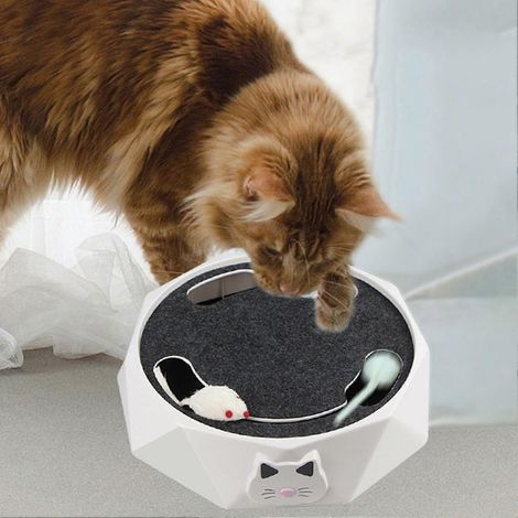 Plateau tournant interactif pour chat, électrique, à 2 vitesses réglables, avec fonction puzzle et souris, jouet pour chat et accessoires pour animaux de compagnie (1/5)