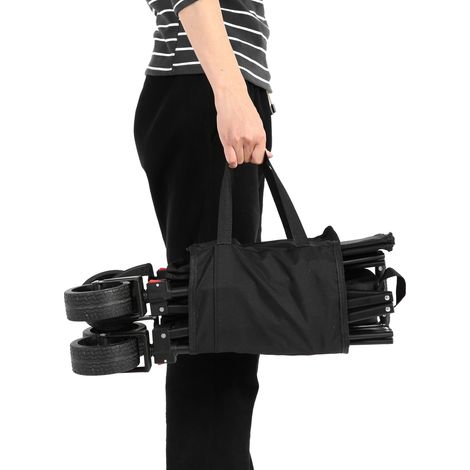 Bollerwagen Faltbar mit Gelaenderaedern und Verstellbarem Griff, Stahlrahmen, Oxfordgewebe Schwarz 30.31 x 18.90 x 17.72''