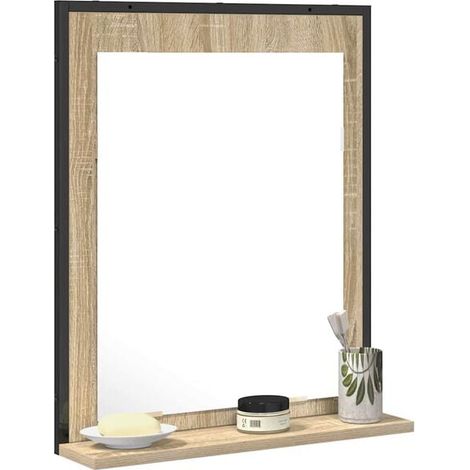 Miroir de Salle de Bain avec Étagère, Noir, 50 x 60 cm, Miroir Mural Moderne avec Porte-Objets Intégré, Design Minimaliste et Fonctionnel pour WC ou Dressing (1/5)