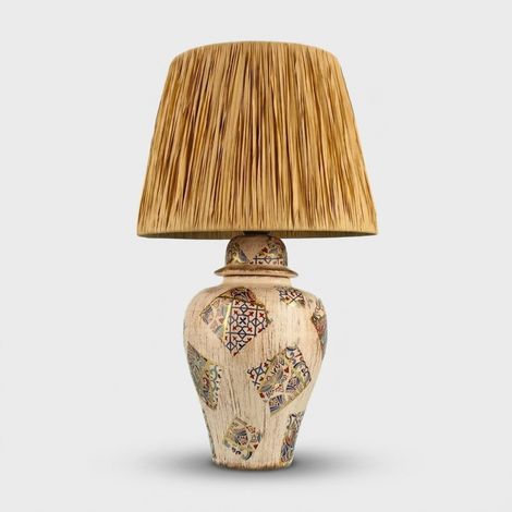 Tischlampe aus Keramik mit Raffia-Lampenschirm Piren (1/3)