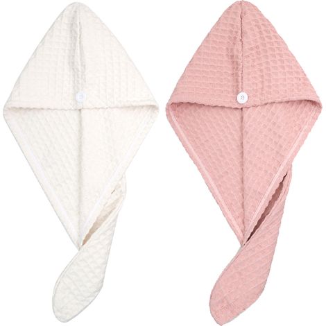 Lot de 2 serviettes turban en microfibre, séchage rapide, ultra-absorbante, pour cheveux longs, salle de bain (1/5)