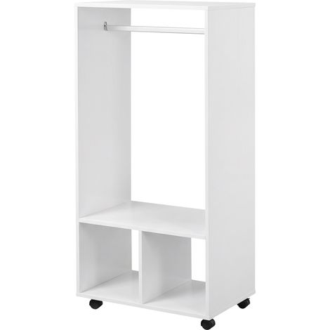 Porte-manteau avec barre en aluminium et 2 étagères ouvertes, en aggloméré, 60 x 40 x 128 cm, blanc (1/5)