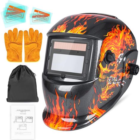 Welding Mask, Solar Powered Automatic Welding Mask, True Color High Visibility Auto Darkening Welding Helmet, with DIN 9-13 Protection for TIG MIG ARC (Red) (1/5)