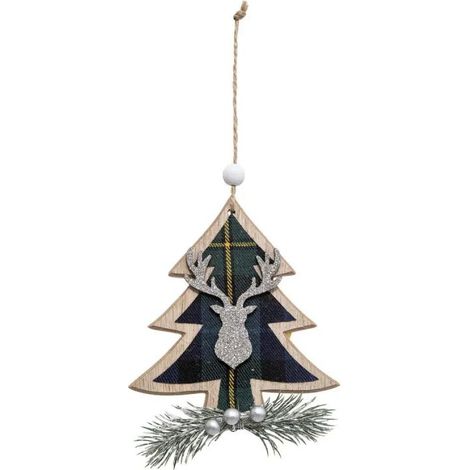 Paris Prix - Sujet De Noël sapin Tartan 17cm Bleu & Argent