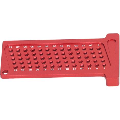 Règle de traçage portable en alliage d'aluminium, rouge, pour le positionnement des trous de 65 mm dans le travail du bois. Idéale pour le bricolage.