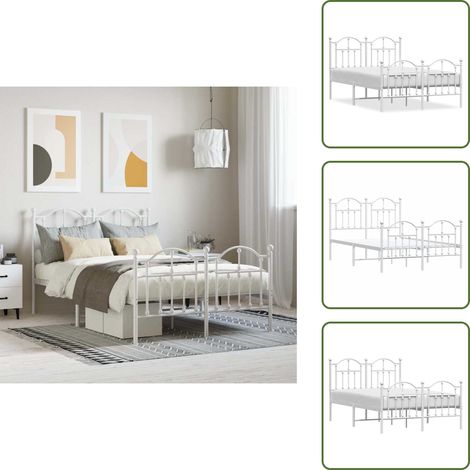 Bettgestell mit Kopf- und Fußteil Metall Weiß 120x200 cm - Metallbettgestell - Doppelbett - Weißes Bettgestell - Bettrahmen - Boxspringbetten (1/5)