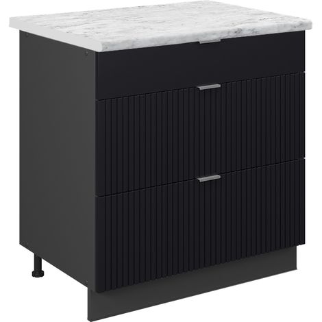 Mobiletto base per cucina Fame-Line, Nero rigato, 80 cm con 3 cassetti, PL Marmo, Vicco