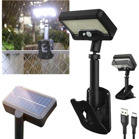 Lampes solaires à clipser avec 92 LED - 3 modes - Lampe murale de sécurité avec chargement USB IP65 - Étanche - Pour terrasse, camping, gouttière, camping (1/5)
