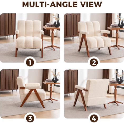 Fauteuil en bouclé jaune avec accoudoirs et structure en chêne pour salon et chambre (1/5)
