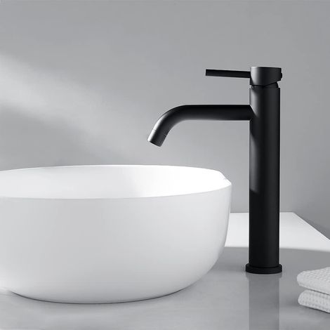 Robinet vasque à poser Lavabo de Salle de Bain Haut Mitigeur Lavabo Chaud Froid Noir Matt (1/4)