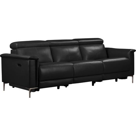 Lund-Canapé 3 places avec 2 fauteuils électriques en PU noir (1/5)