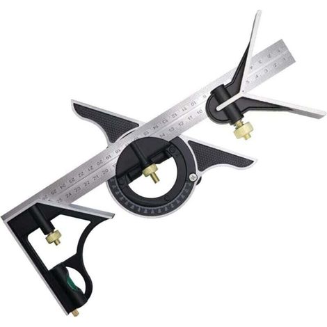 Équerre à Combinaison 300mm, Équerres de charpentier, Règle d'angle en Acier Inoxydable, Équerre Combinée avec Niveau à Bulle et Tire-Lignes Pratique, Idéal pour les travaux de menuiserie (1/4)
