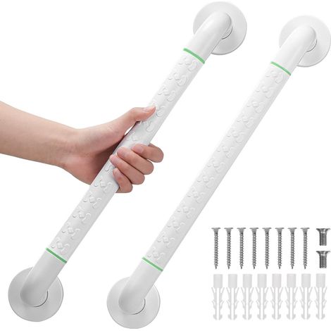 Lot de 2 Barres d'Appui de Bain Antidérapantes Avec Cercles Lumineux de Sécurité - Poignée en Acier Inoxydable 40 cm - Pour Douche et Porte-Serviette (1/5)