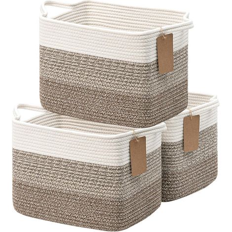 3er Set Aufbewahrungskörbe geflochten 33x25x23cm, Baumwollseil, Weiß/Braun (1/5)