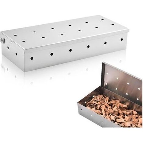 Boîte de Fumage Universelle - Fumoir pour Barbecue - Fumage au Bois pour Saveur Fumée - Convient pour Barbecues à Gaz, Charbon et Électriques - Acier Inoxydable (22 x 9,5 x 4 cm) (1/5)
