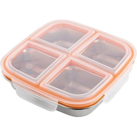 Portapranzo in acciaio inox con 4 scomparti – Riutilizzabile – Adatto a bambini e adulti – A tenuta stagna con coperchio – Ideale per casa, ufficio e viaggi – 600 ml (1/5)