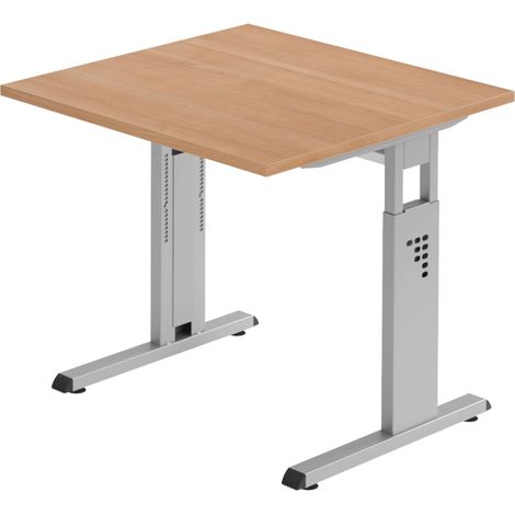 bümö Schreibtisch Serie-O Quadrat: 80 x 80 cm  Nussbaum Silber